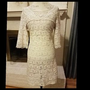 2/$20 SPENSE Pretty Beige Lace Overlay Dress sz 10